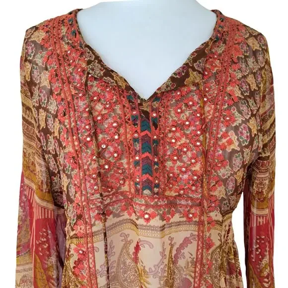 RAGA x Revolve Athena Tunic Mini Dress Embroidered Sheer Fall Floral Size Small - Picture 3 of 12